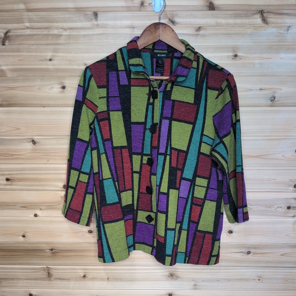 Ali Miles Womens Petite Large PL Geometric Stained Glass Button Front Jacket